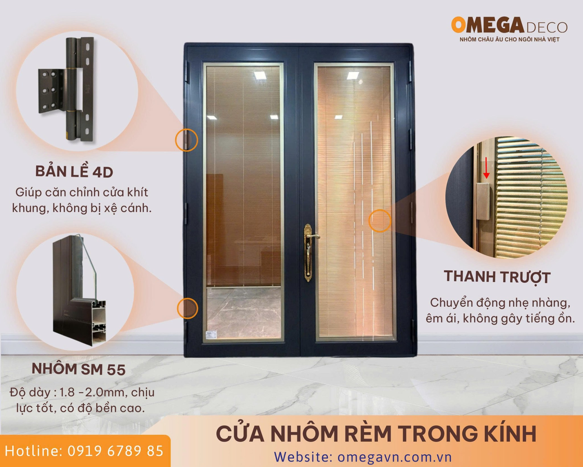 Cửa Nhôm Rèm Trong Kính