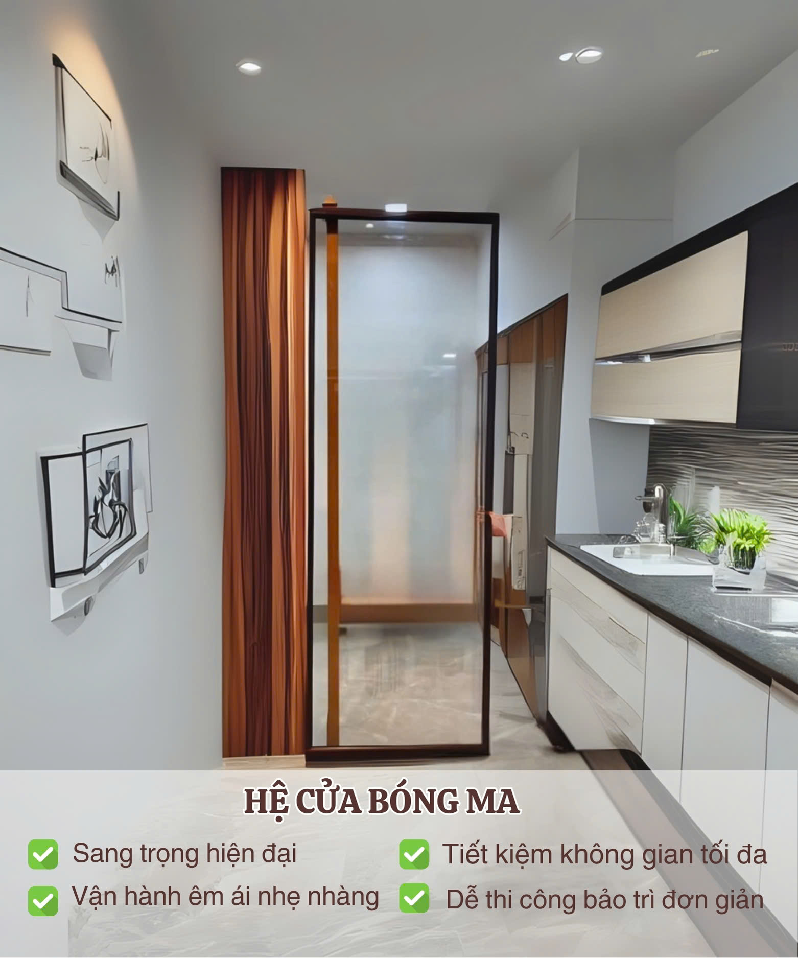 Cửa lướt trượt(cửa bóng ma) - Giải pháp tinh gọn cho không gian hiện đại