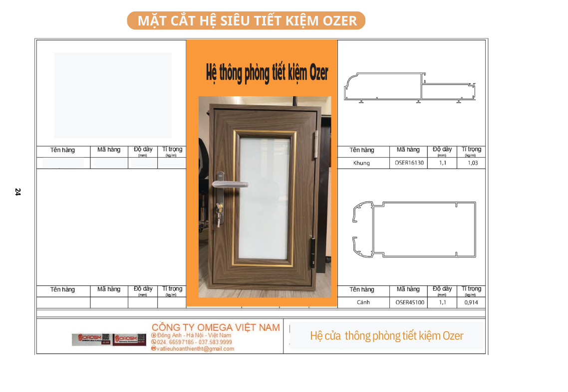 Catalog Mặt cắt hệ cửa thông phòng tiết kiệm Ozer: