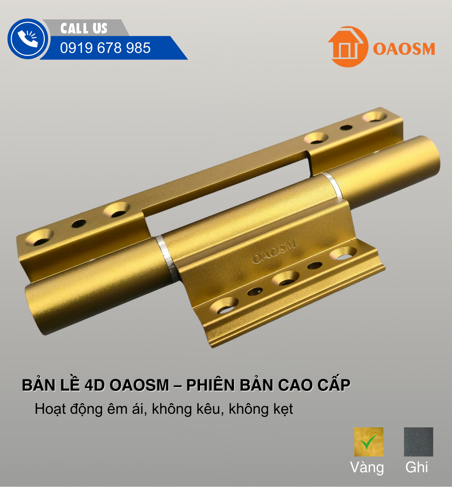 Bản Lề 4D OAOSM Cao Cấp Màu Vàng Đồng.
